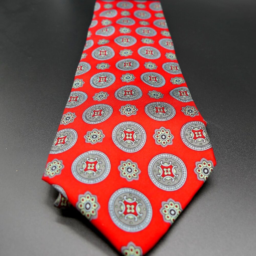 Jaques Estier Red Pattern Tie 100% Italian Silk